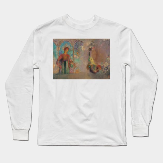 Woman in a Gothic Arcade by Odilon Redon Long Sleeve T-Shirt by Classic Art Stall